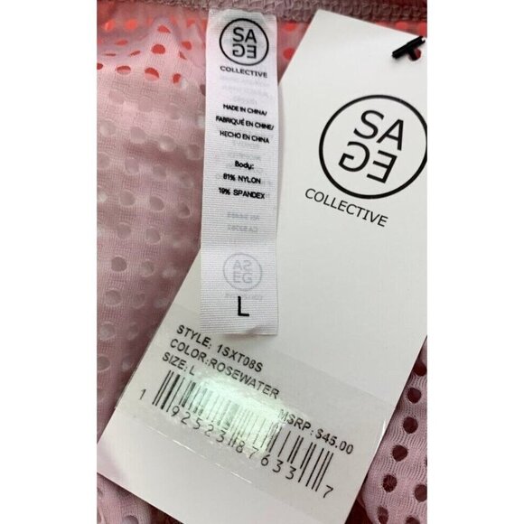 Sage L Pink Rose Sheer Perforated Mesh Crew Neck Wicking Muscle Sleeveless Top - Picture 6 of 7